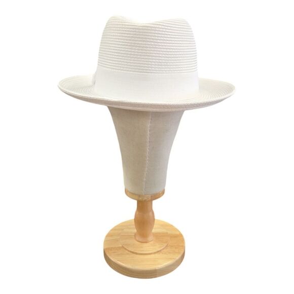 MONTIQUE MENS WHITE WIDE BRIM PINCH FEDORA HAT W/ MATCHING GROSGRAIN RIBBON H42 - Picture 5 of 8